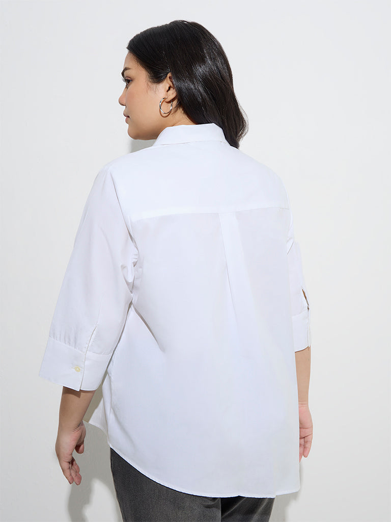Gia White Floral Embroidered Cotton Shirt - Image 4