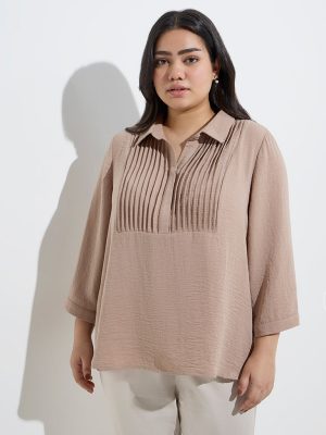 Gia Taupe Pintuck Detailed Top
