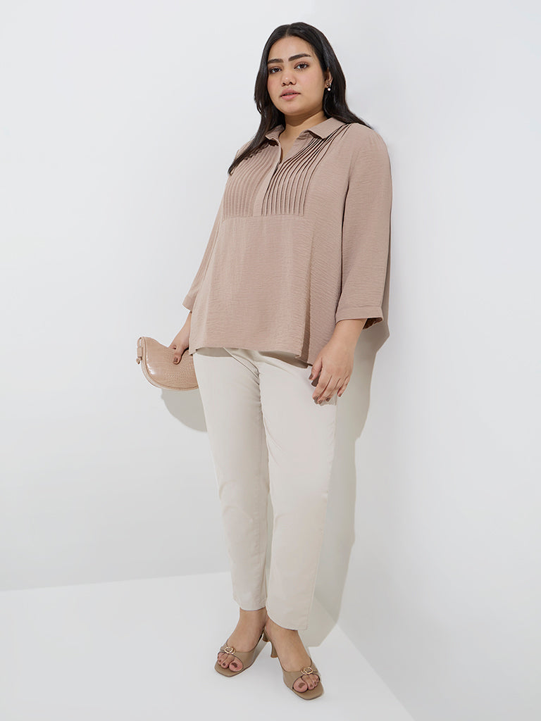 Gia Taupe Pintuck Detailed Top - Image 3
