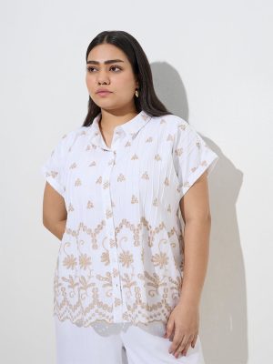 Gia White Floral Embroidered Cotton Shirt