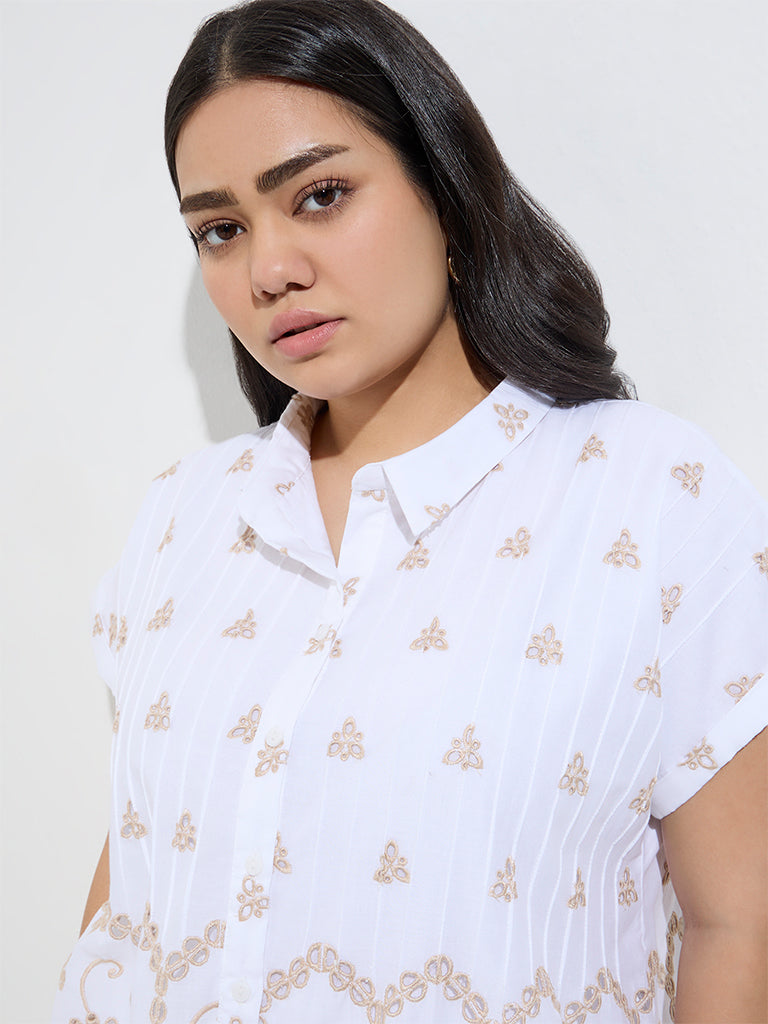 Gia White Floral Embroidered Cotton Shirt - Image 2