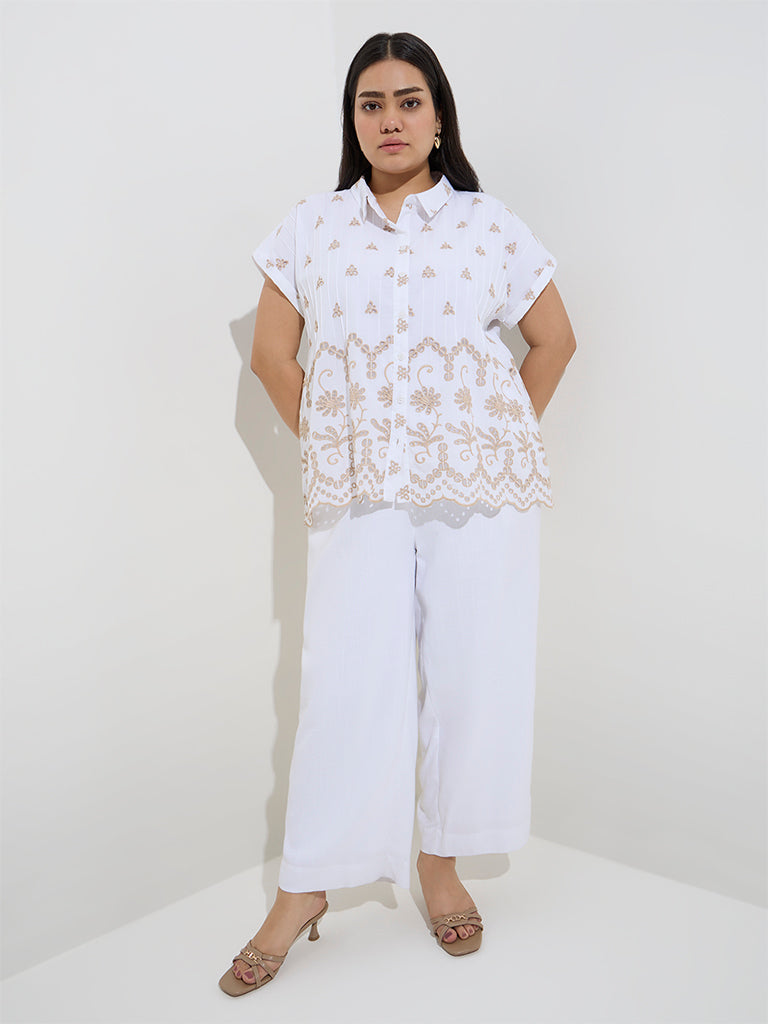 Gia White Floral Embroidered Cotton Shirt - Image 3