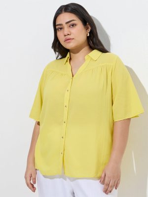 Gia Lime Solid Cotton-Blend Shirt