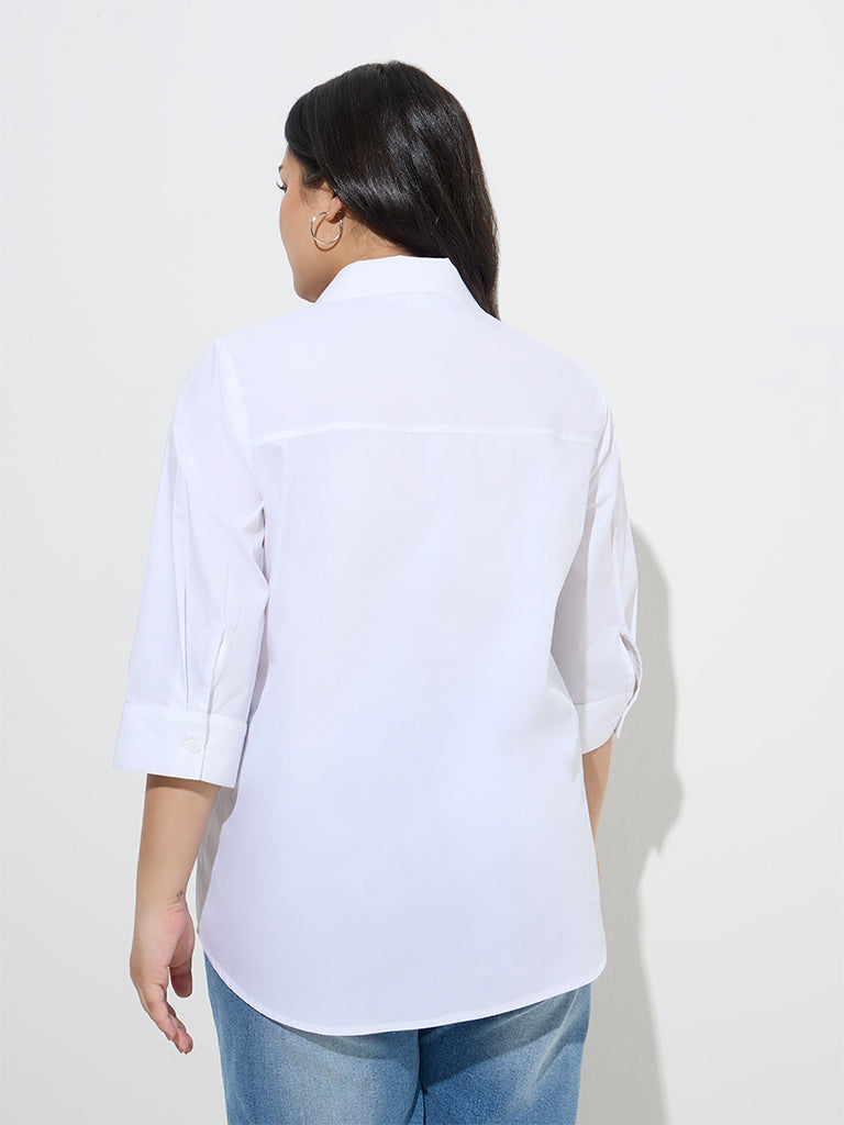 Gia White Floral Embroidered Cotton Shirt - Image 4