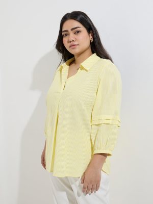 Gia Yellow Stripe Printed Cotton-Blend Blouse