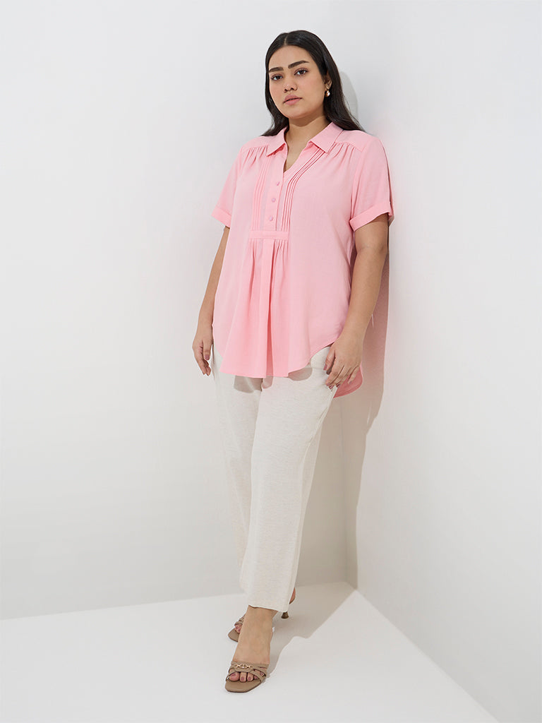 Gia Light Pink Pintuck-Detailed Blouse - Image 3