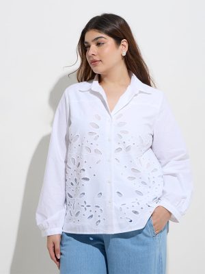 Gia White Cut-Out Detailed Cotton Blouse