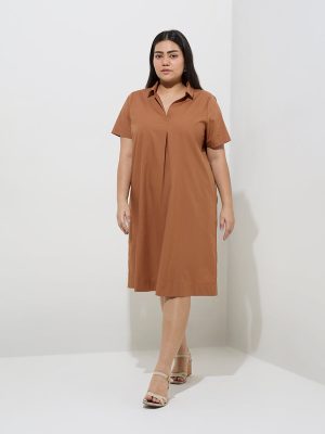 Gia Brown Solid A-Line Dress