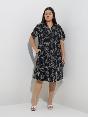 Gia Black Floral Embroidered Cotton A-Line Dress