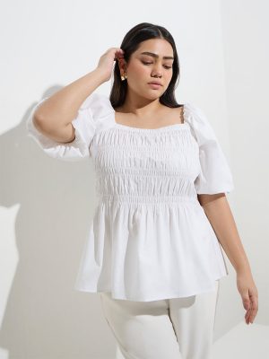 Gia White Smocked Top