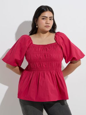 Gia Magenta Smocked Cotton Top