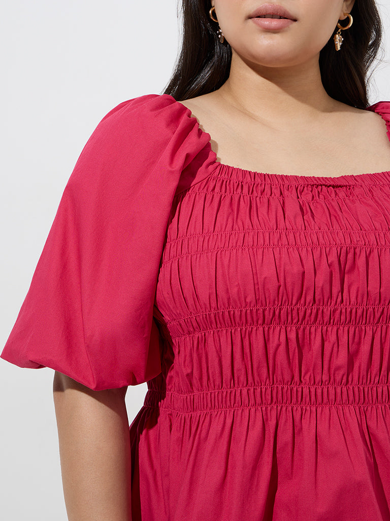 Gia Magenta Smocked Cotton Top - Image 2