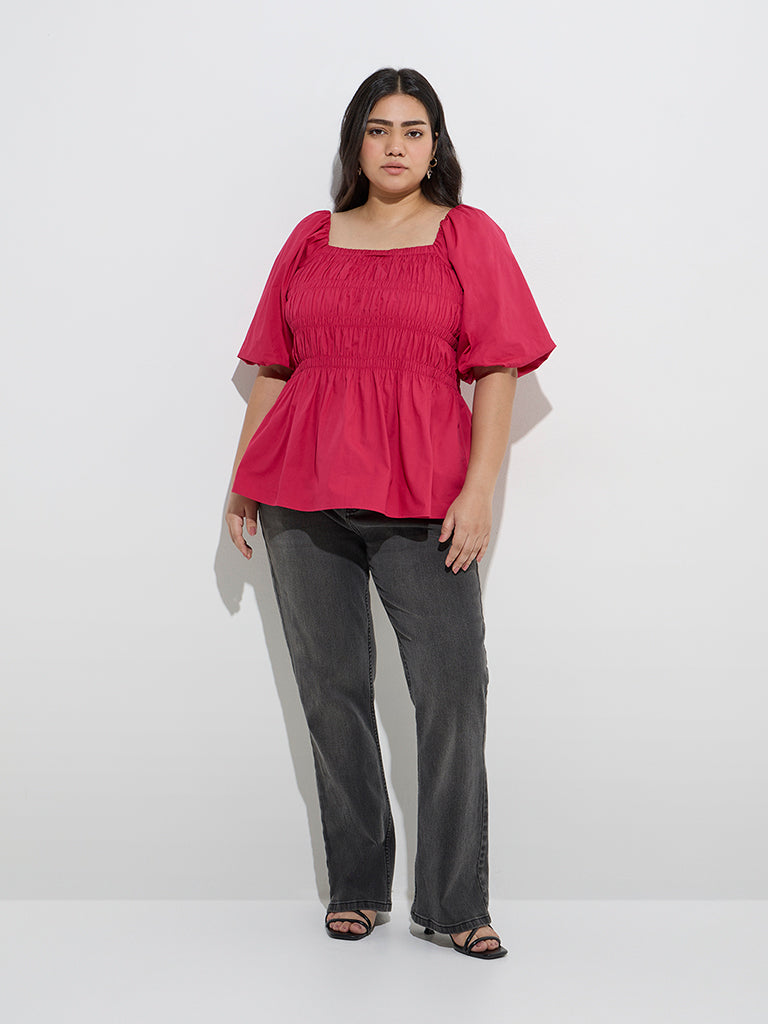 Gia Magenta Smocked Cotton Top - Image 3