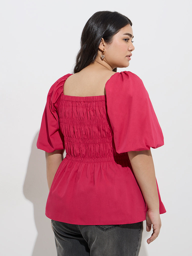 Gia Magenta Smocked Cotton Top - Image 4