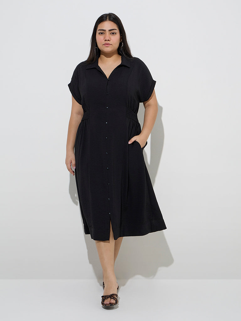 Gia Black Crinkle-Textured A-Line Dress