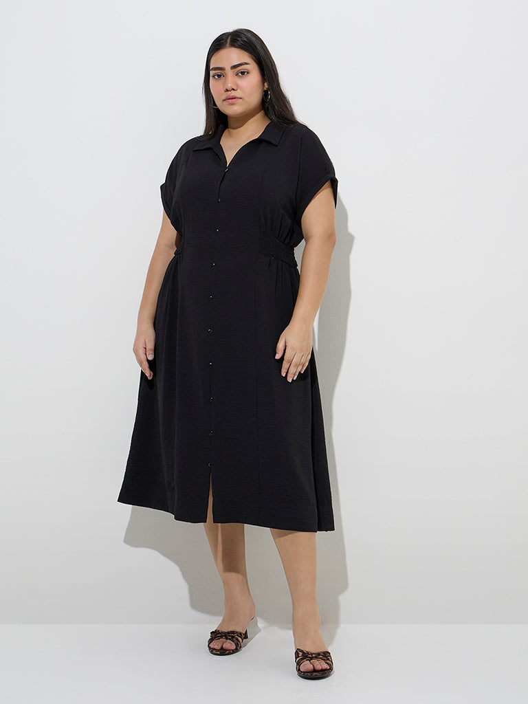 Gia Black Crinkle-Textured A-Line Dress - Image 3