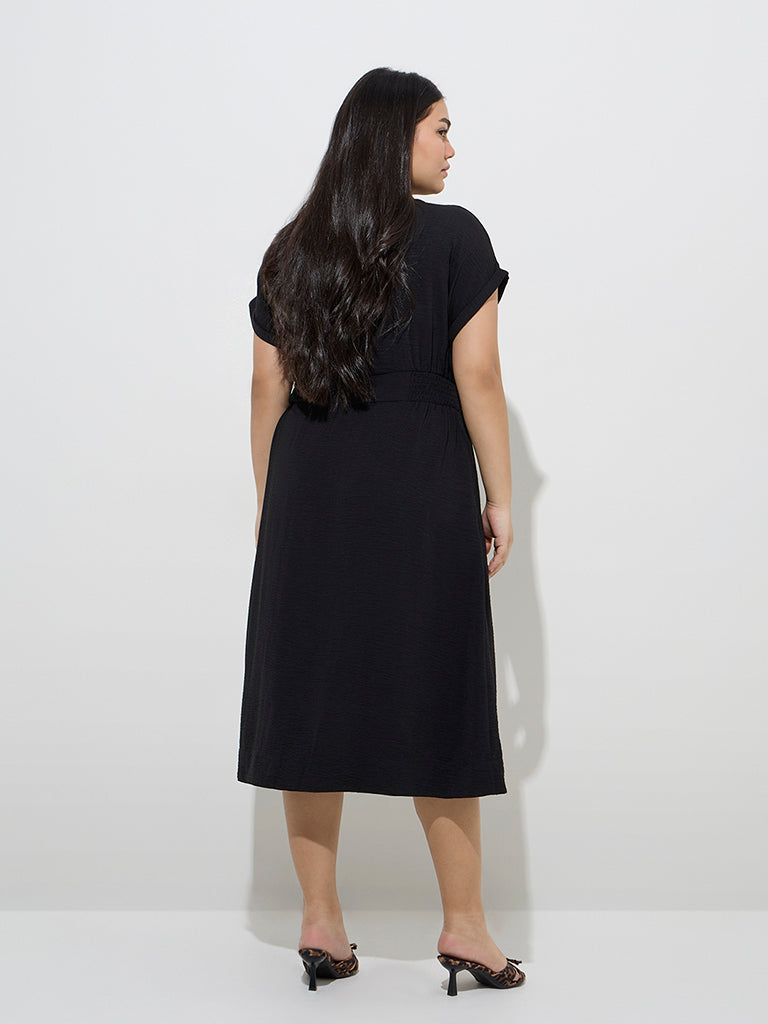 Gia Black Crinkle-Textured A-Line Dress - Image 4