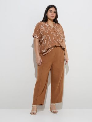 Gia Brown High-Rise Cotton Trousers