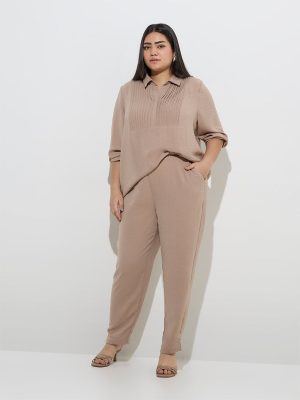 Gia Taupe Crinkle Texture Mid-Rise Pants