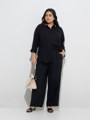 Gia Black Solid High-Rise Pants
