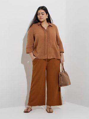 Gia Brown Ribbed-Textured High-Rise Trousers
