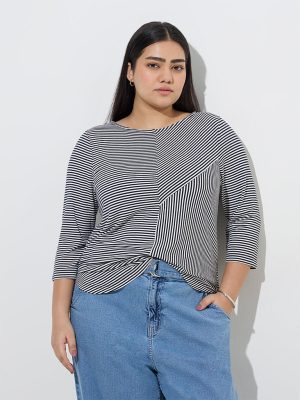 Gia Navy Stripes-Detailed T-Shirt