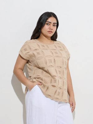 Gia Beige Embroidered Cotton Top
