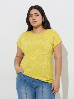 Gia Lime Abstract Printed Cotton T-Shirt