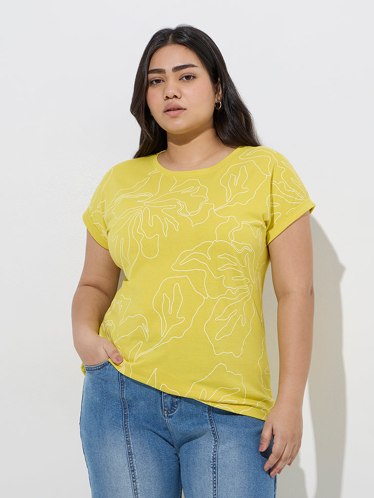 Gia Lime Abstract Printed Cotton T-Shirt