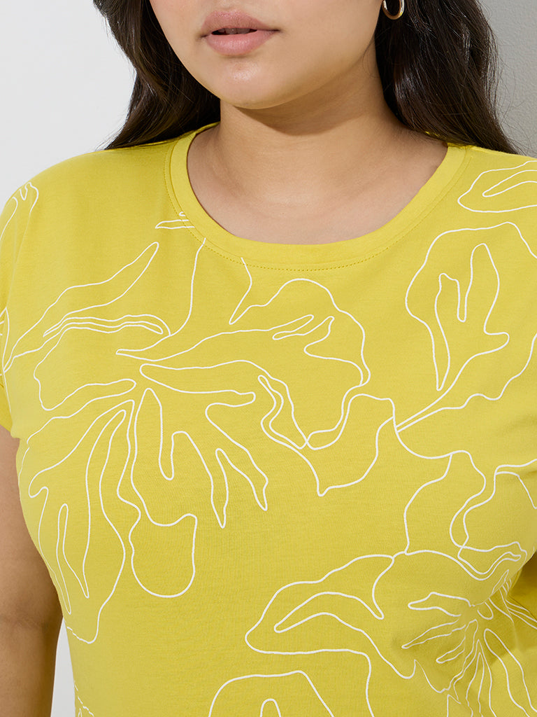 Gia Lime Abstract Printed Cotton T-Shirt - Image 2