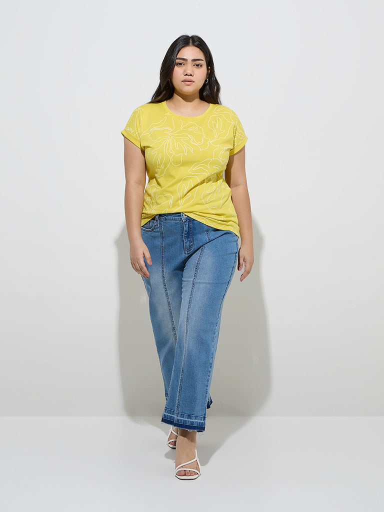 Gia Lime Abstract Printed Cotton T-Shirt - Image 3