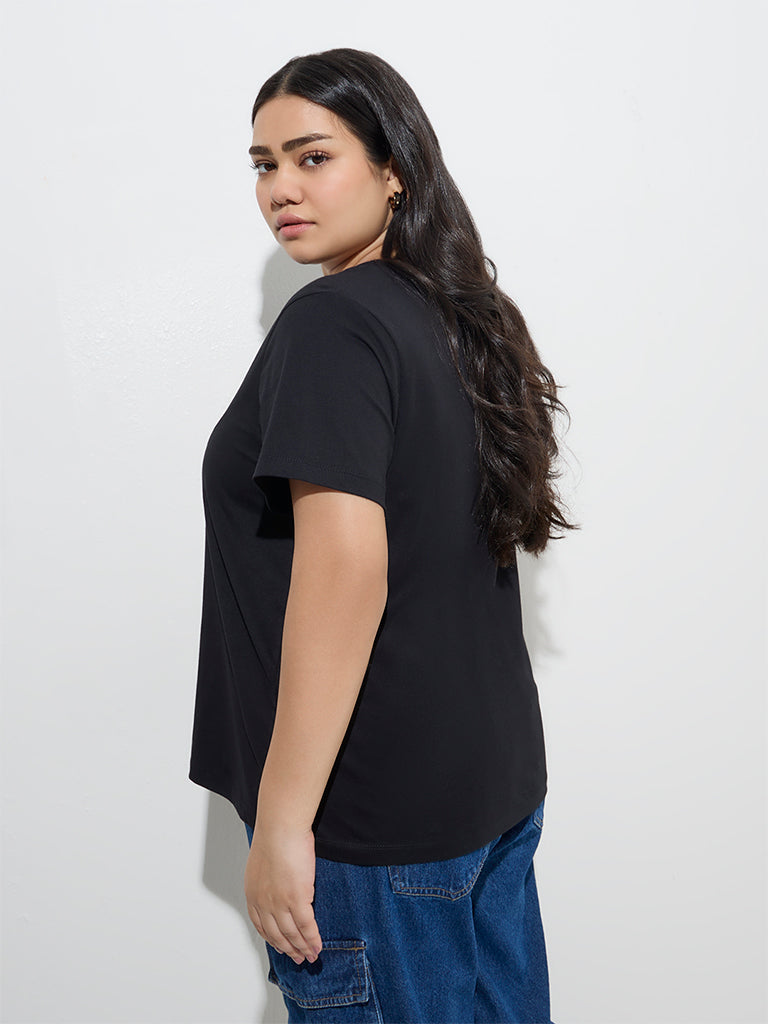 Gia Black Floral Embroidered Cotton T-Shirt - Image 4