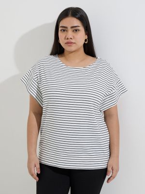 Gia White Stripe Printed Cotton-Blend T-Shirt