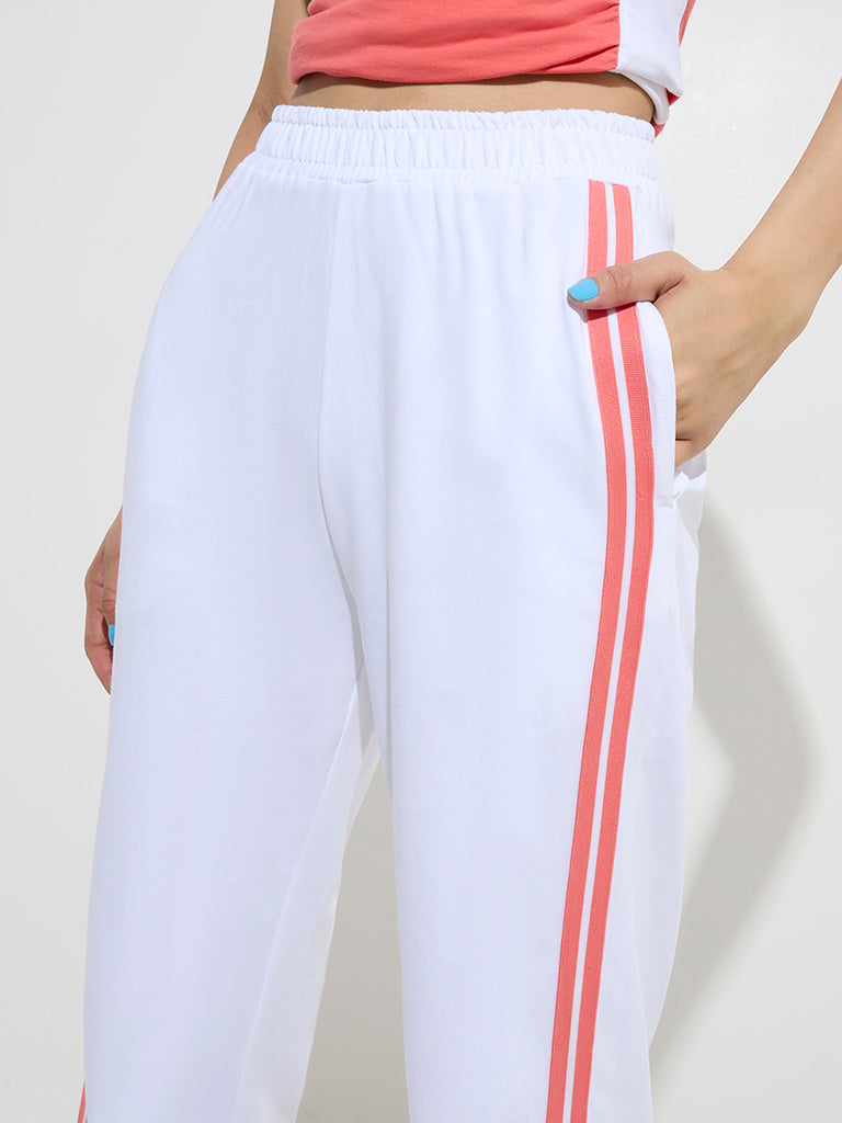 Studiofit White Striped High-Rise Cotton Track Pants - Image 2