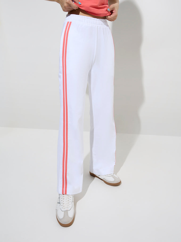 Studiofit White Striped High-Rise Cotton Track Pants - Image 3