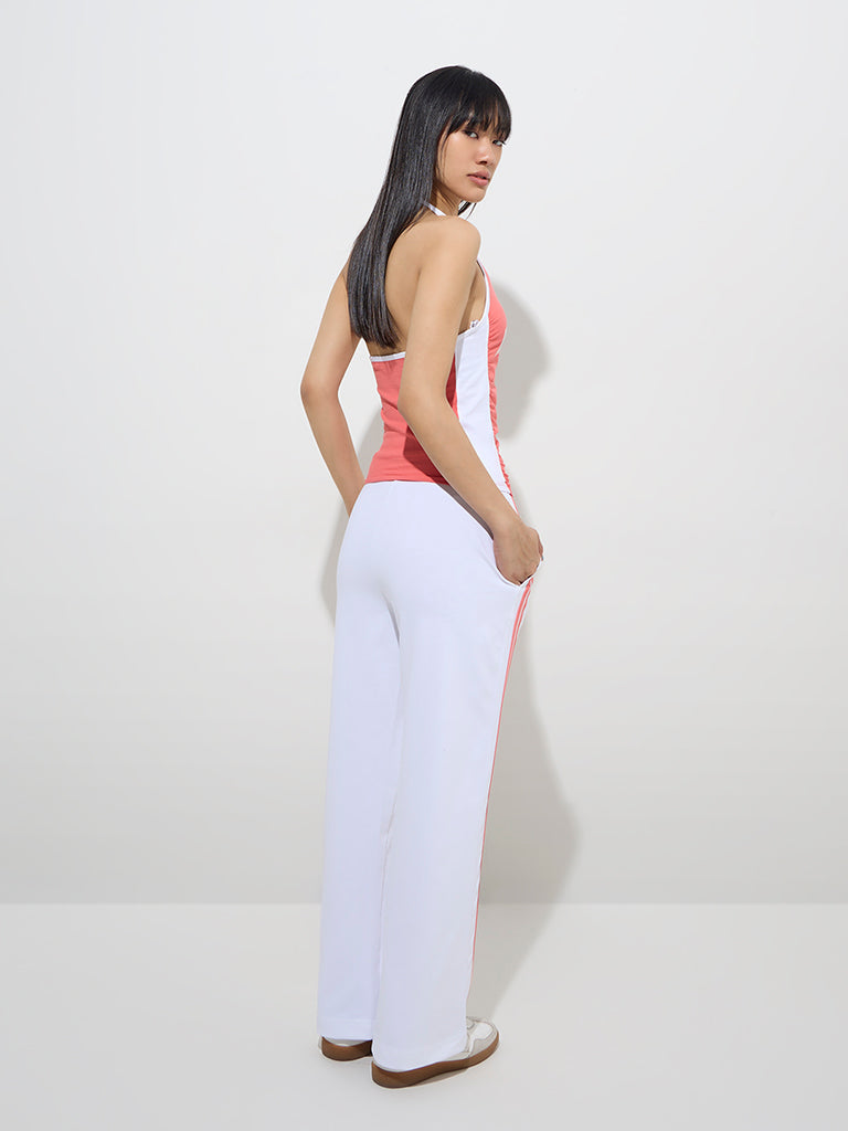 Studiofit White Striped High-Rise Cotton Track Pants - Image 4