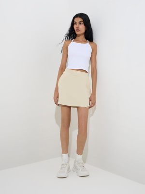 Studiofit Light Beige High-Rise Cotton-Blend Skirt