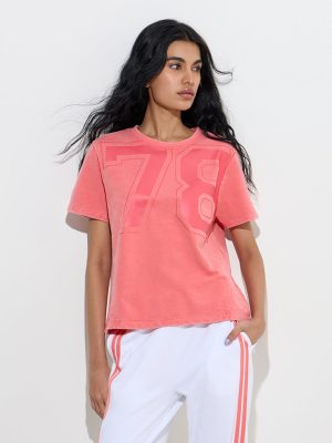 Studiofit Coral Numerical-Printed Cotton T-Shirt