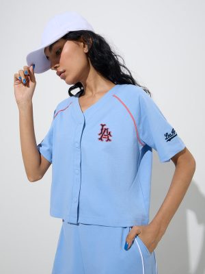 Studiofit Light Blue Text Design Cotton Jacket