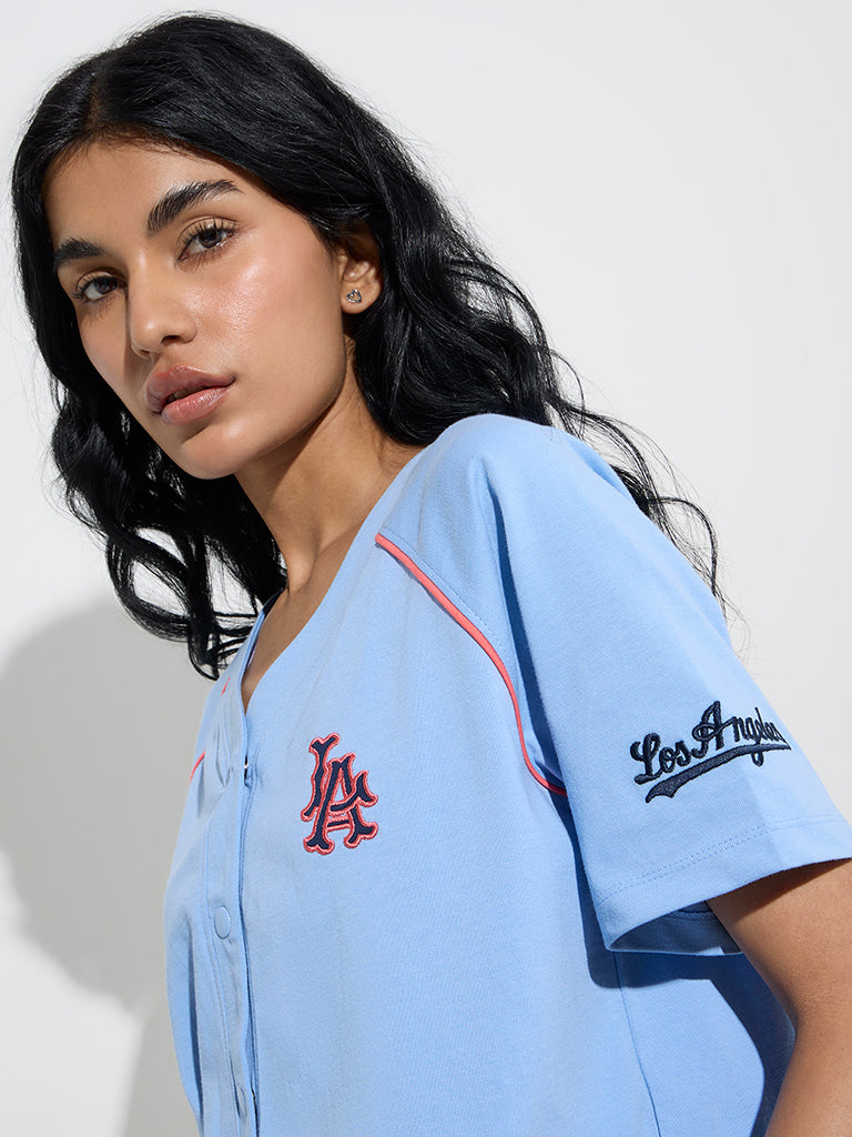 Studiofit Light Blue Text Design Cotton Jacket - Image 2