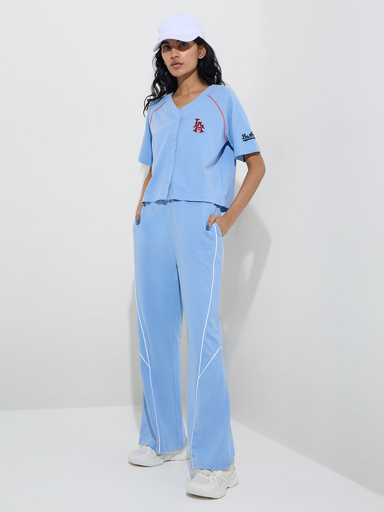 Studiofit Light Blue Text Design Cotton Jacket - Image 3