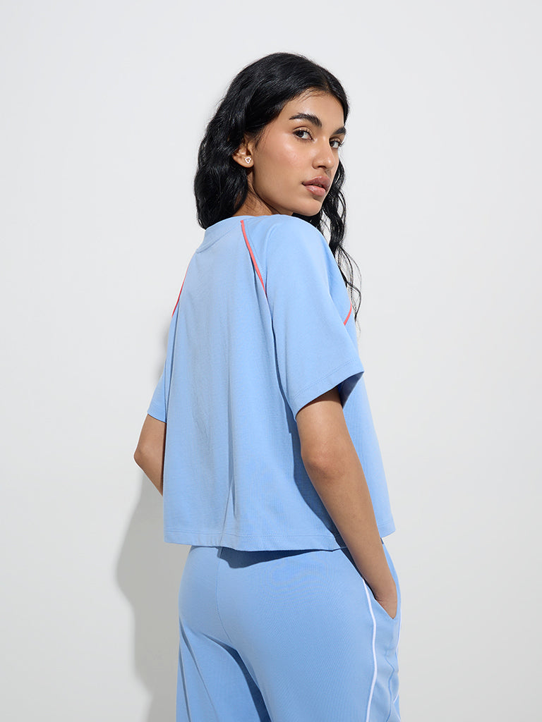 Studiofit Light Blue Text Design Cotton Jacket - Image 4