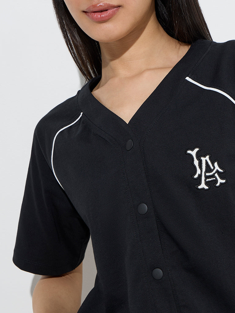 Studiofit Black Typographic Design Cotton Jacket - Image 3