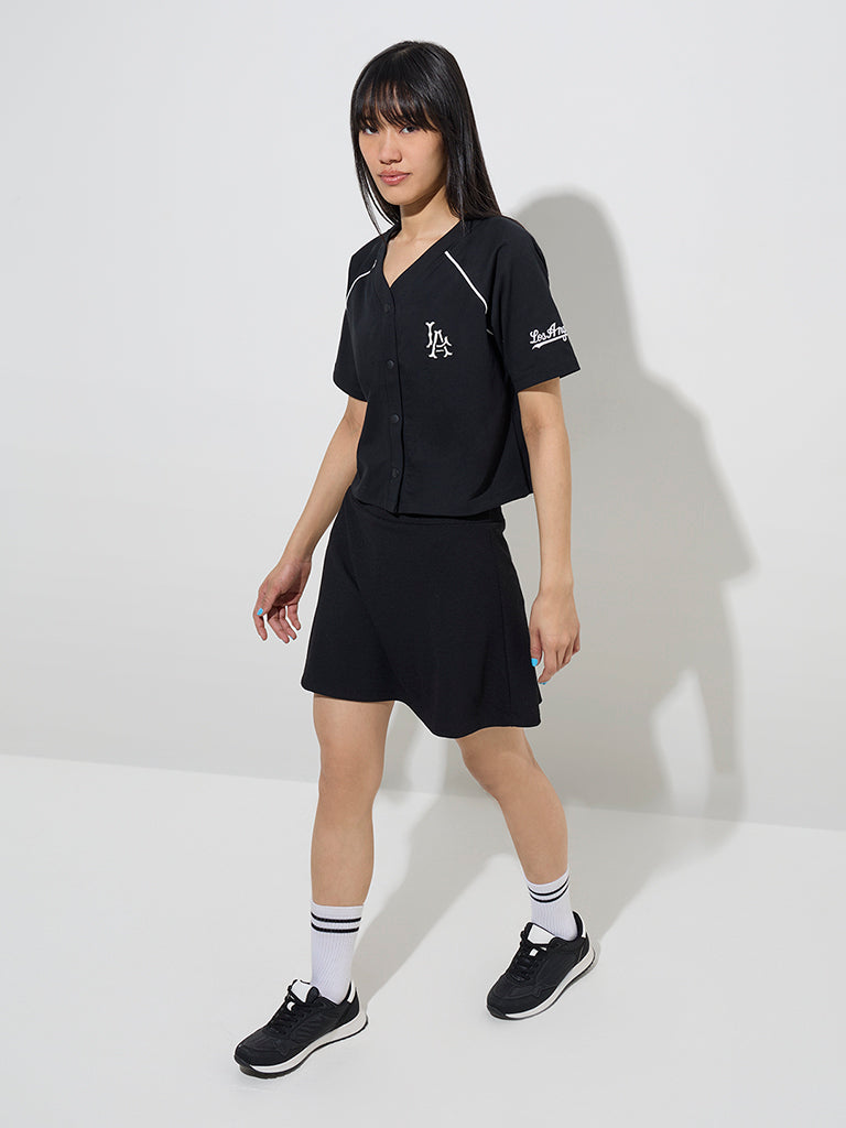 Studiofit Black Typographic Design Cotton Jacket - Image 2