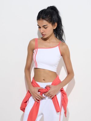 Studiofit White Solid Crop Top