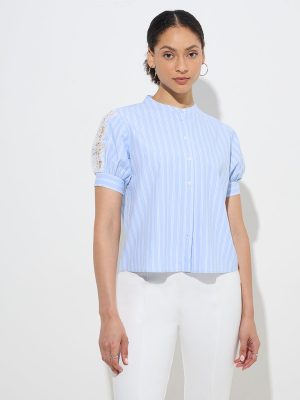 Wardrobe Light Blue Stripe Printed Top