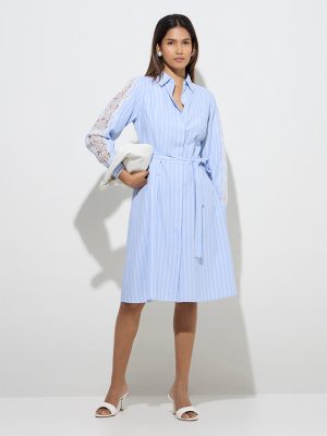 Wardrobe Light Blue Stripe Printed Shirt Dress
