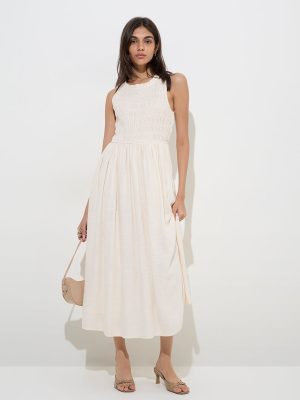 LOV Off-White Smocked A-Line Dress