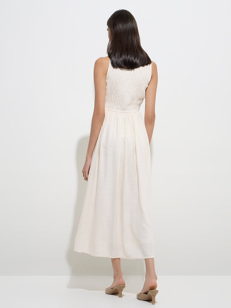 LOV Off-White Smocked A-Line Dress - Image 4