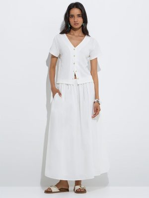 LOV White Crinkle-Textured Top